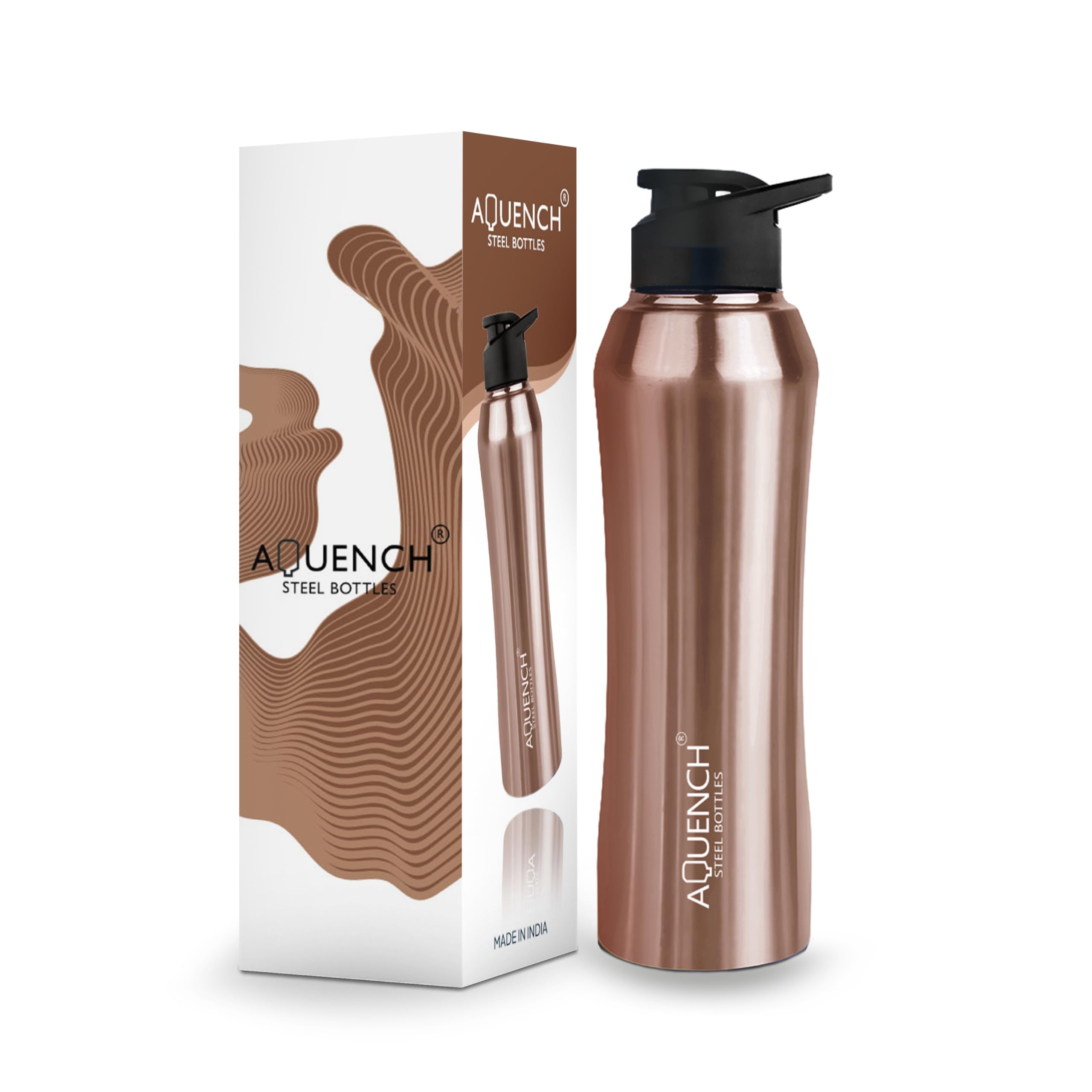 Aquench Stainless Steel Water Bottle, 1 Litre Capacity,Gym, Office, Boys, Girls, Men, Women, Kids, Fridge 1Ltr - 1000 ml, Leak-proof Sipper Cap (Pack of 1, Copper)