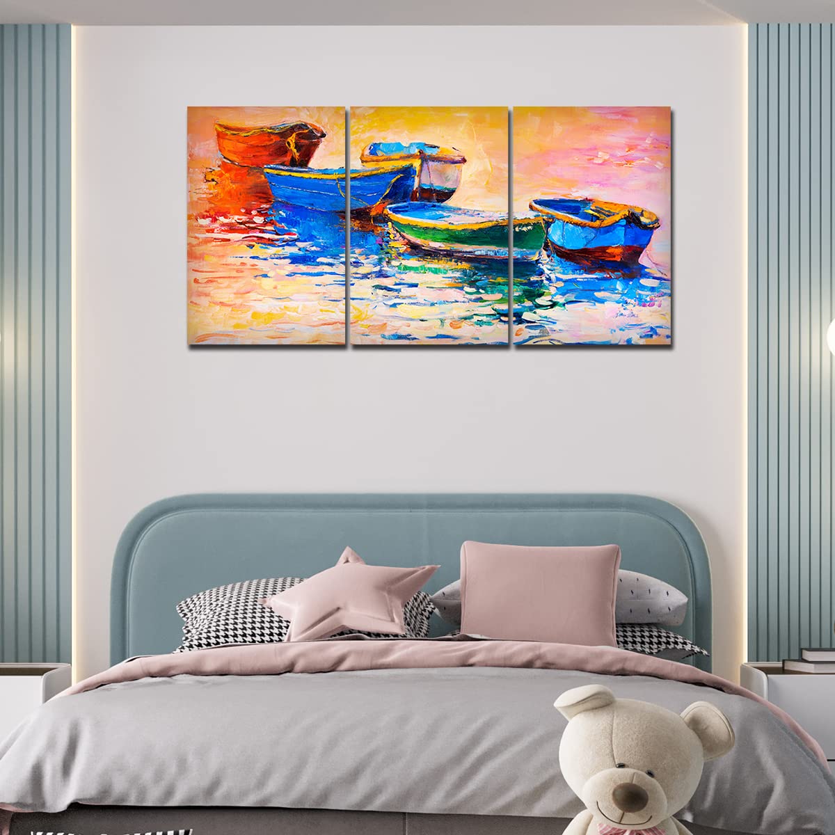 VIBECRAFTS 3 Pieces Boats In Sunset Canvas Wall Painting Fitted With Wooden Frame For Home | Office | Living Room | Gifts(PTVC3Pcs3_11502)