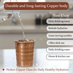 Adoko 100% Pure Copper Tumbler 300ml | Ayurvedic Drinking Glass for Water | Handcrafted Copper Utensil for Daily Use – 4Pcs Set