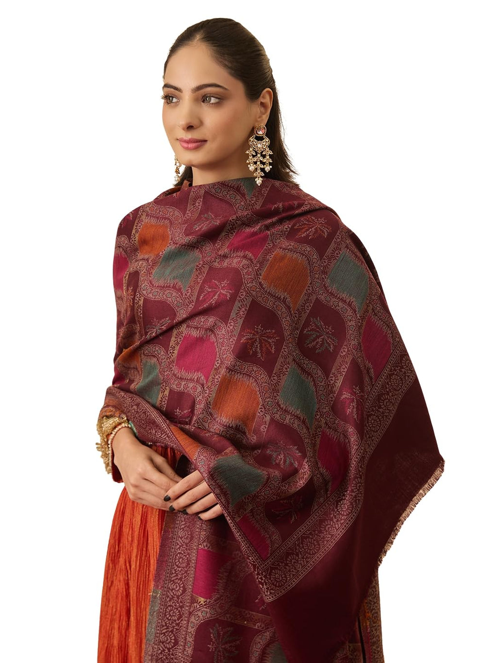 Pashmoda Women Floral Geometry Kaani Wool Blend Stole (Size : 28x80in, 71X203cm) AVST09