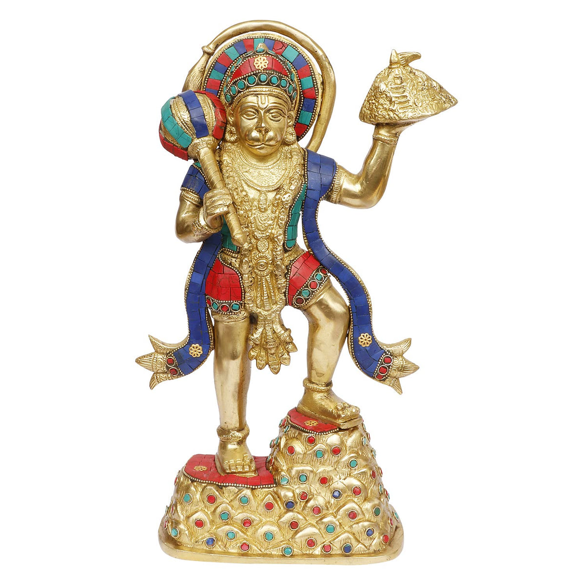 ARTVARKO Hanuman ji Idol with Gandhmardn Hill Brass Bajrang Bali Sankat Mochan Dronagiri Sumeru Hill for Home Decor Office Entrance Temple Mandir Pooja Puja 14.5 Inch