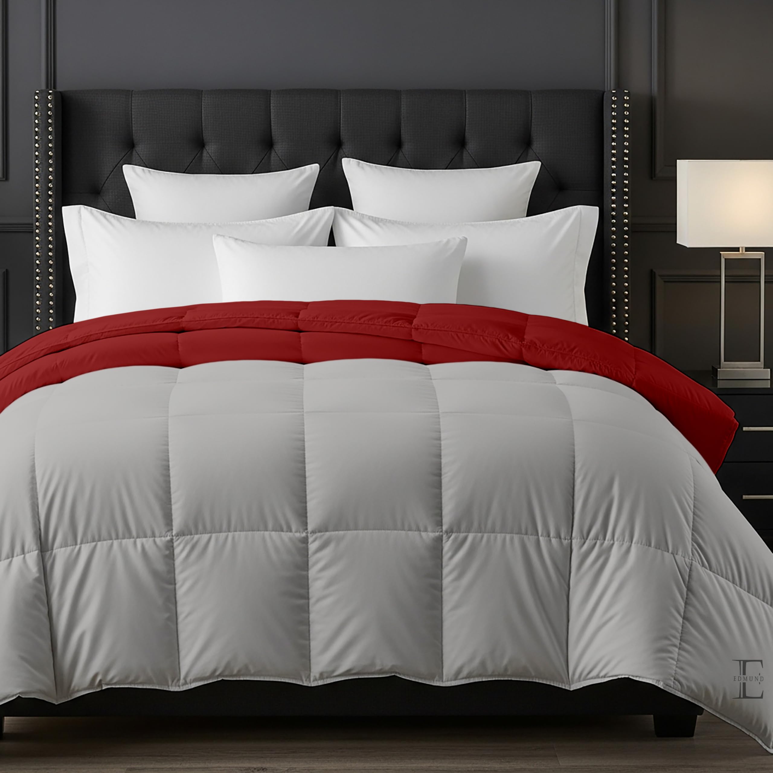 EDMUND® 500 GSM Heavy Warm Comforter | Cloud Soft Down Touch Microfiber Quilt | Winter Blanket Rajai | Fluffy, Lightweight & Machine Washable - Single Bed 60x90 | Burgundy/Silver Kafalo