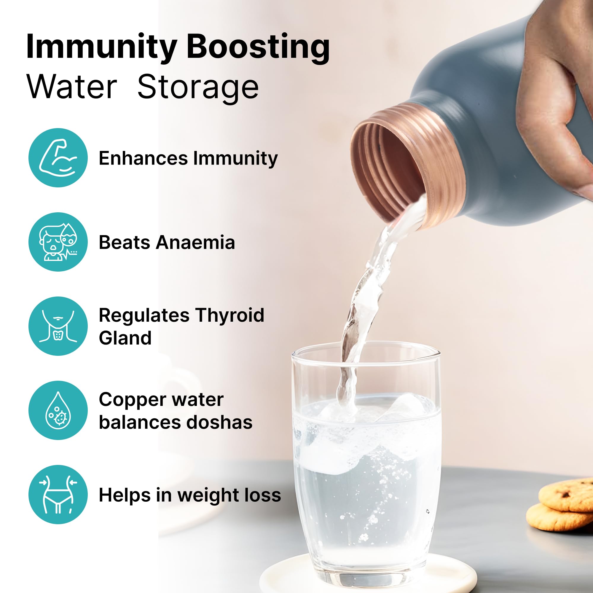 The Better Home Copper Water Bottle 1 Litre | With Anti Oxidant Properties |Boosts Immunity & improves Health| Copper Water Bottles 1+ Litre | 100% Copper Water Bottle | Teal(Pack of 10)