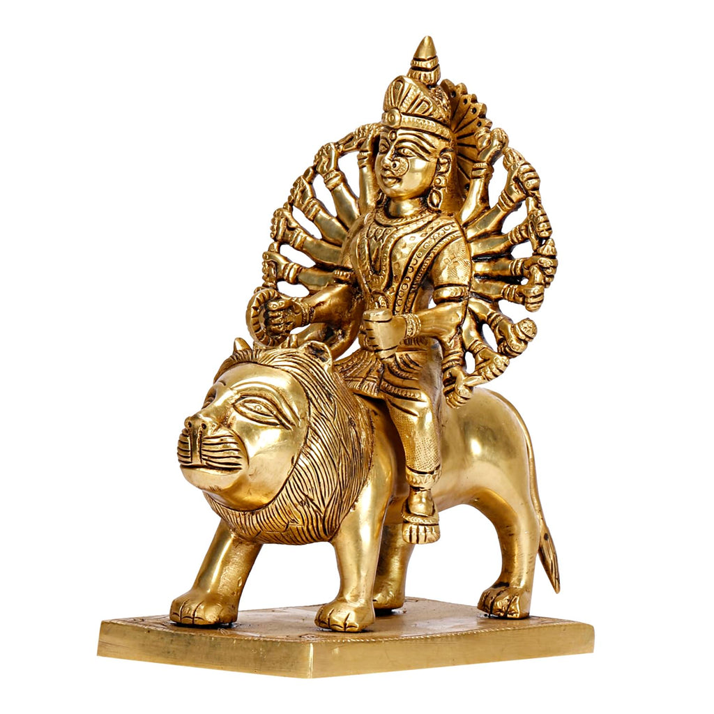ARTVARKO Brass Maa Durga Idol Sitting On Lion Ma Sherwali Murti Vaishno Devi Modeshwari MATA Statue for Home Mandir Office Navratra Puja 9 Inch
