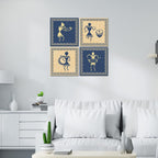 VIBECRAFTS Beautiful 4 Pieces Warli Art Canvas Wall Hanging Painting Fitted With Wooden Frame For Home | Office | Living Room | Gifts (PTVC4Pcs5_16607)
