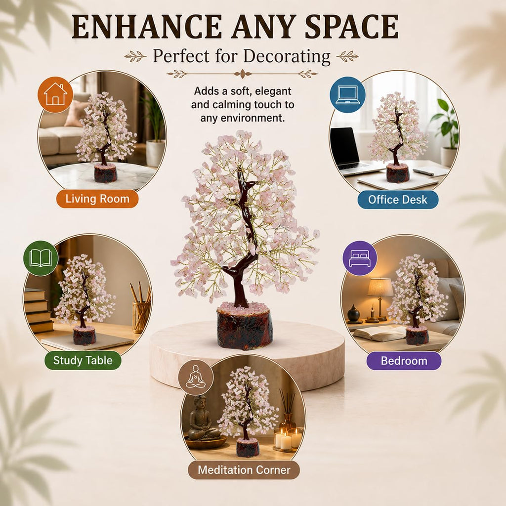 Crystu Certified Rose Quartz Tree, Spiritual Energy & Love, Healing Crystal Tree for Office, Home & Living Room, Unique Gift for Valentine, Housewarming & More