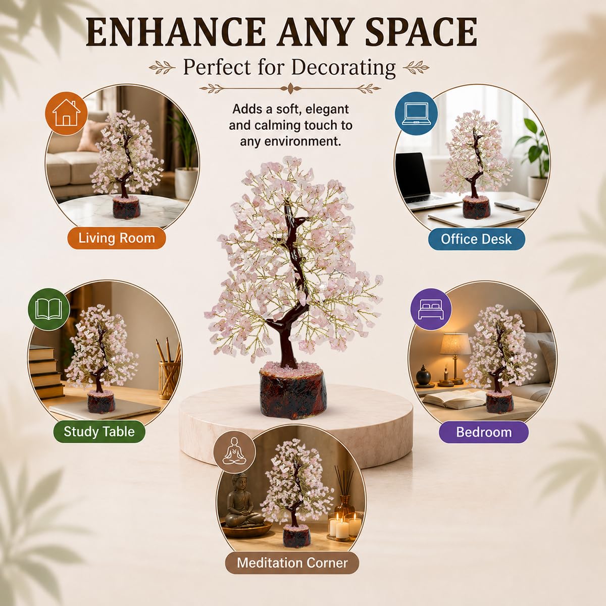 Crystu Certified Rose Quartz Tree, Spiritual Energy & Love, Healing Crystal Tree for Office, Home & Living Room, Unique Gift for Valentine, Housewarming & More