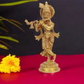 ARTVARKO™ Brass Lord Krishna Idol Statue God Love Murti for Home Decor Living Room Pooja Temple Sculpture Gift Item Gold Height 7.5 Inch