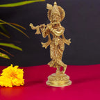 ARTVARKO™ Brass Lord Krishna Idol Statue God Love Murti for Home Decor Living Room Pooja Temple Sculpture Gift Item Gold Height 7.5 Inch
