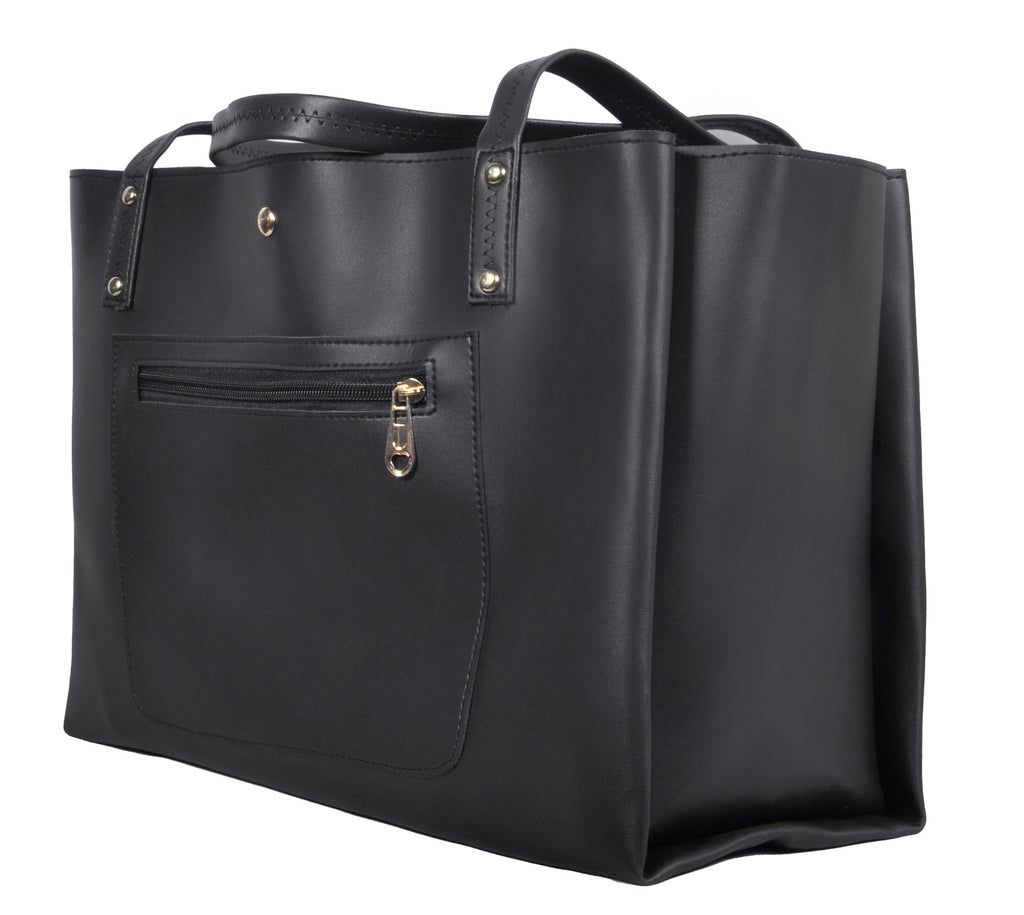 Zutiva tote bag for women office use - Professional Black Tote Bag for Work- Office School Large PU Leather Shoulder Handbag