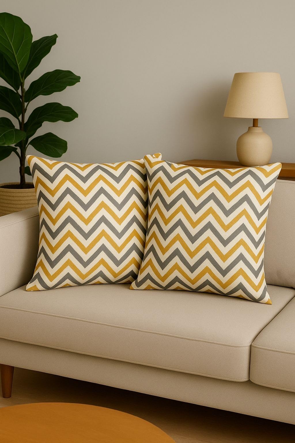 AMAZE ATTIRES Velvet Cushion Cover 24x24 Inch – Set of 2 Decorative Throw Pillow Covers for Sofa, Couch or Bed – Designer Printed Square Cushion Covers – Home Decor (Zigzag)