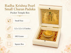 Radha Krishna Design Charan Paduka Pocket Temple for Pooja Room, Home Mandir, Car Dashboard & Prayer Space | Pearl & Brown Finish | Spiritual Gift & Housewarming Gift (Pearl, Small)