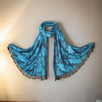 STOLE STUDIO Embellished Leaf Luxurious Viscose Stole Scarf (Black/Firozi)