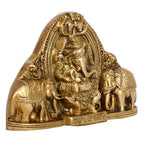 SVARUP Brass Gaja Ganesha Lord Ganesh Sitting on Rat with Elephants Idol Wall Hanging Table Top Murti for Home Entrance.