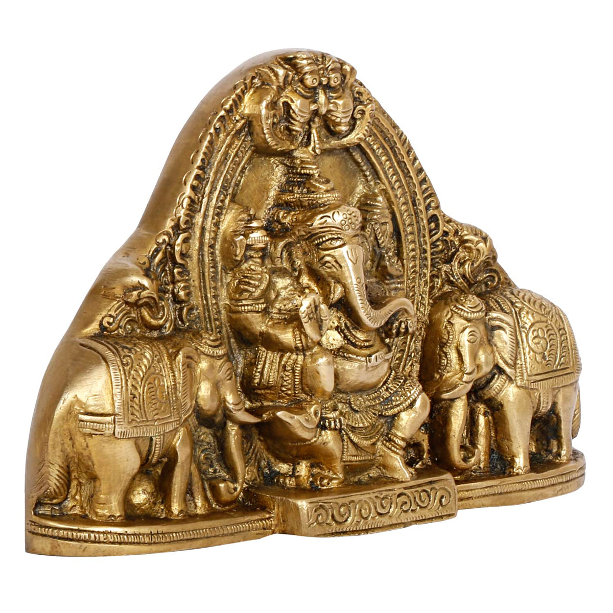 SVARUP Brass Gaja Ganesha Lord Ganesh Sitting on Rat with Elephants Idol Wall Hanging Table Top Murti for Home Entrance.