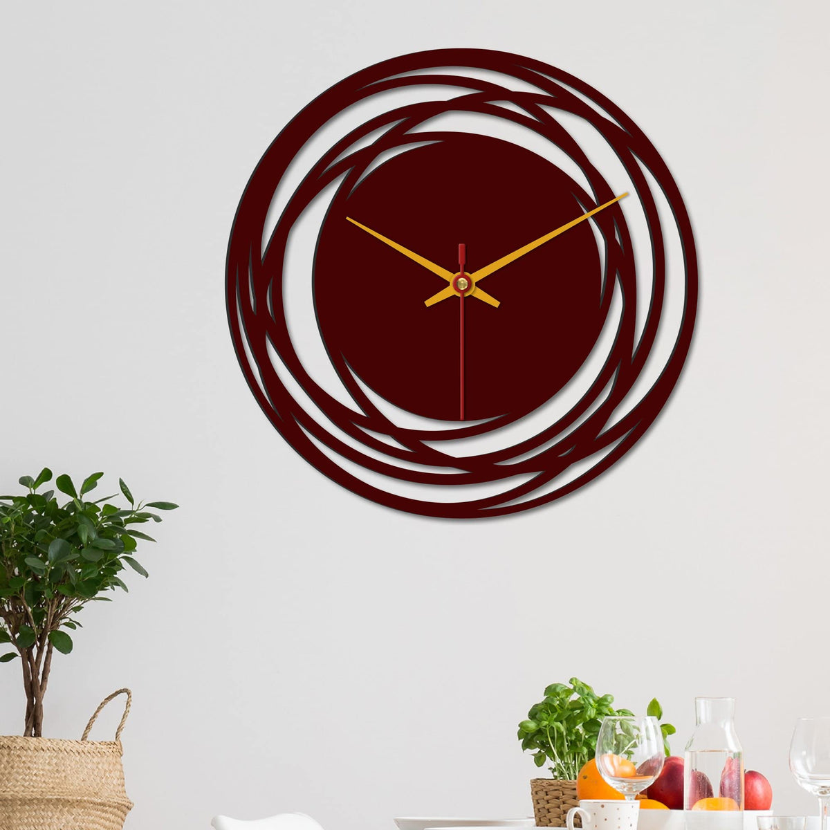 VIBECRAFTS Loops Shape Wooden Wall Clock for Home Decor | Office | Livingroom, Bedroom | Cafes | Gift (WWCVC1Pcs_10012)