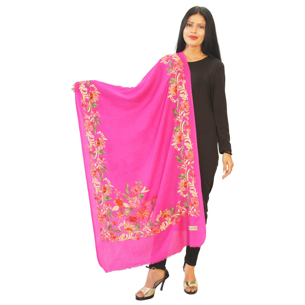 Matelco Women's Pashmina Embroidered Shawl (Ad002Mj115Dp_Dark Pink_28 X80 Inches)