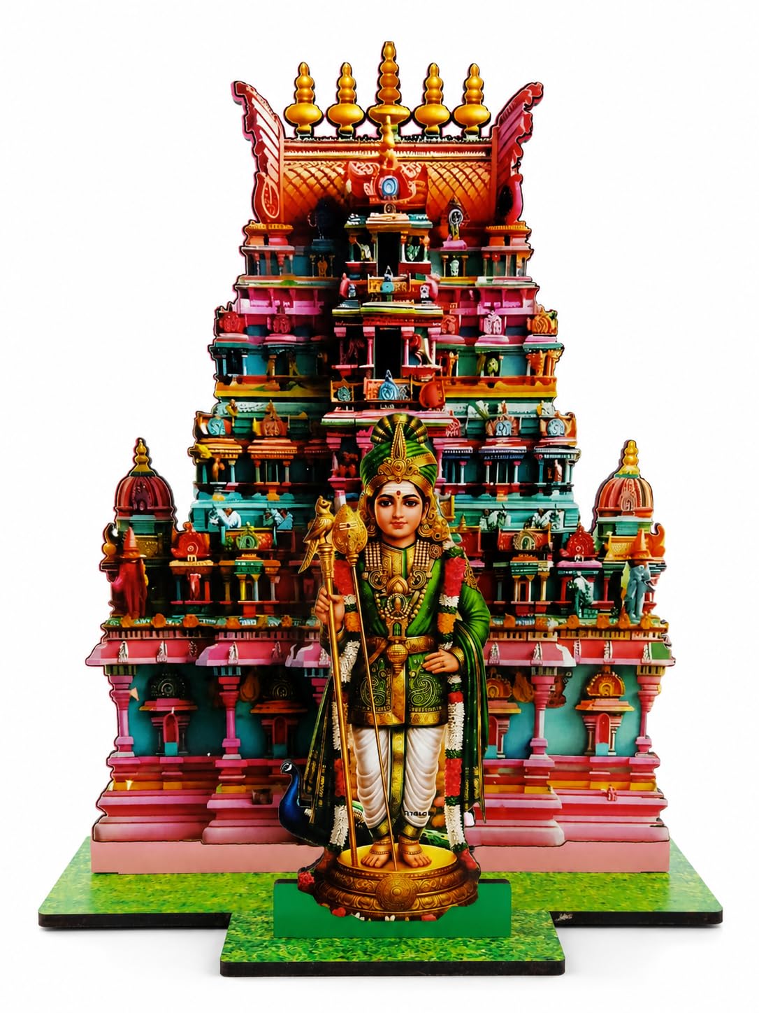 VENSUR Murugan MDF Standee with Temple Gopuram Combo | Pooja Decor