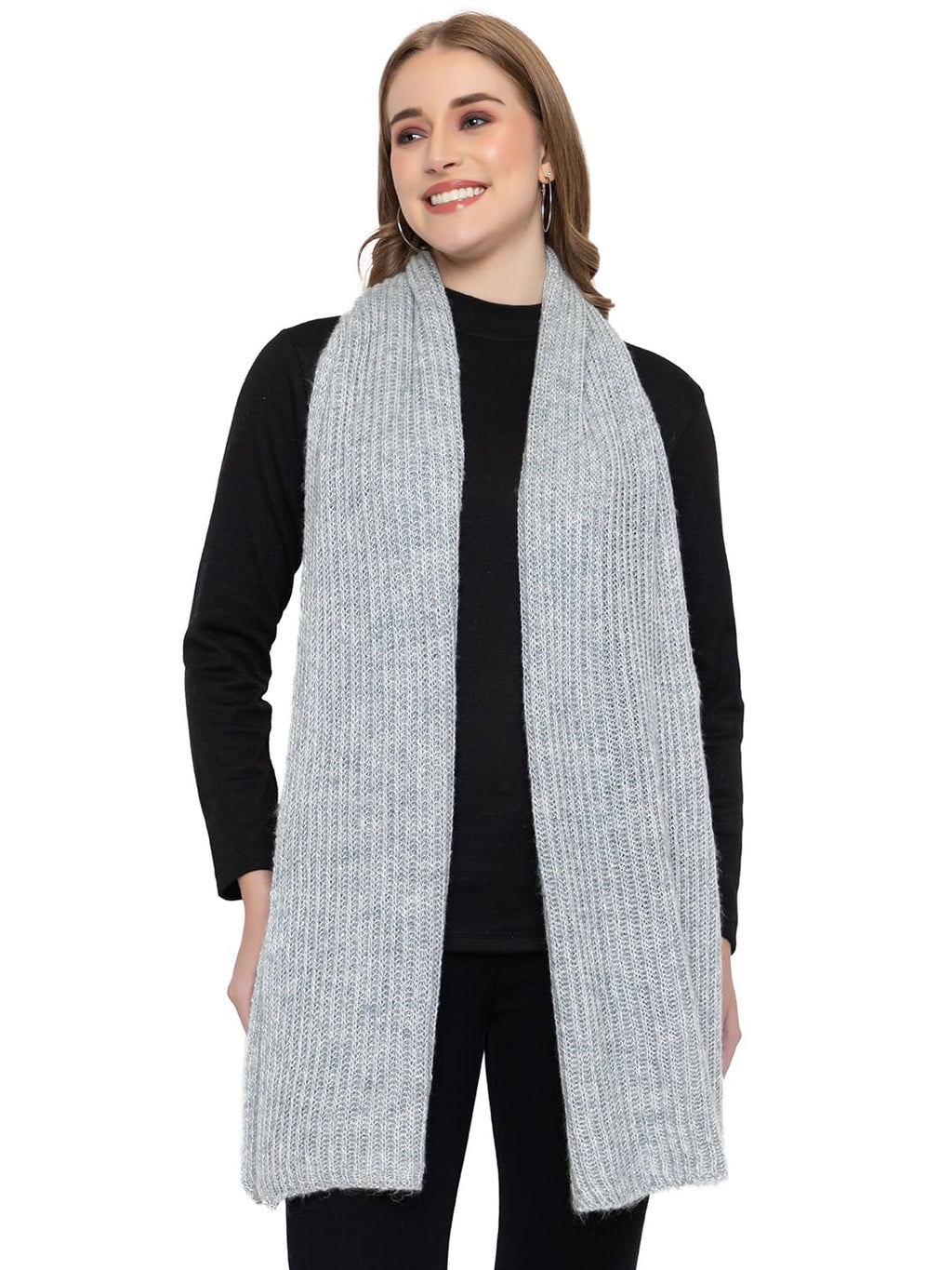 513 Women's Acrylic Woolen Solid Self Design Casual Warm Winter Wear Muffler Scarf Stole