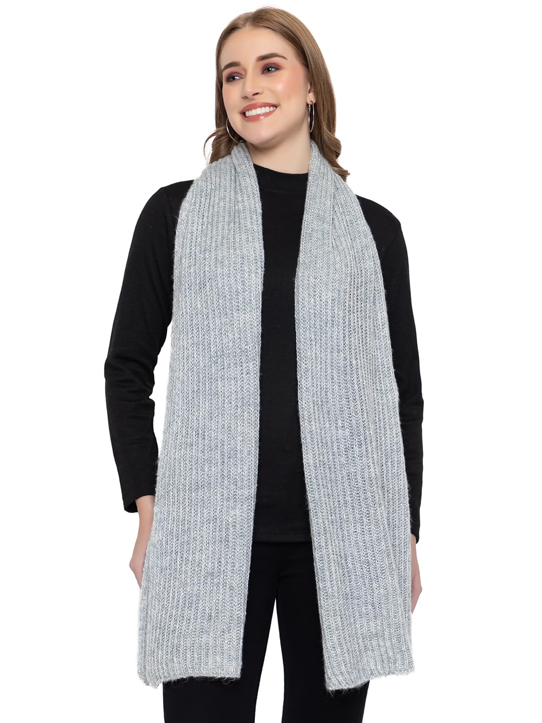 513 Women's Acrylic Woolen Solid Self Design Casual Warm Winter Wear Muffler Scarf Stole