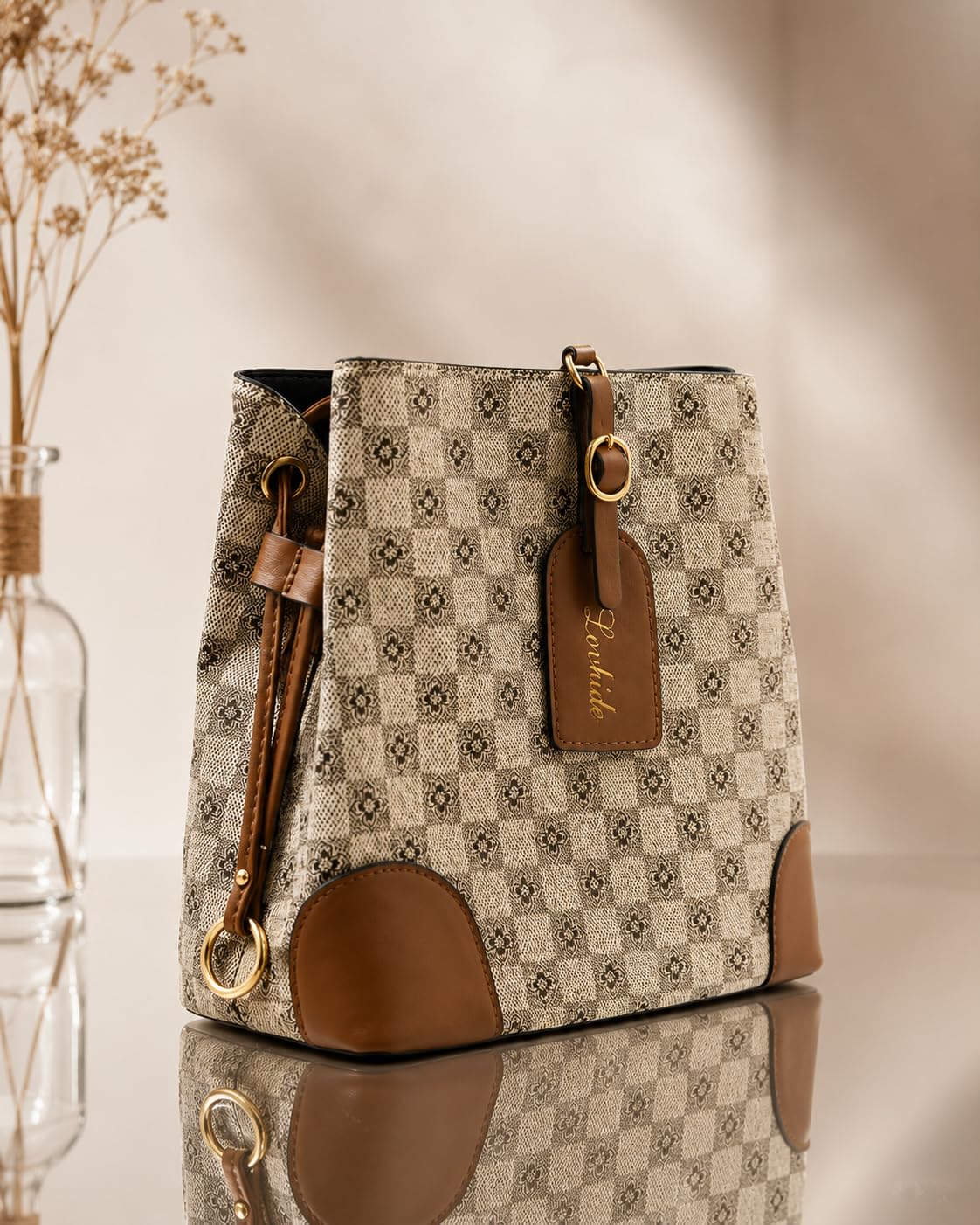 LOVHIDE Women's Small Tote Bag with Adjustable Shoulder Strap | Stylish Checkered Handbag | Lightweight Everyday Purse for Work, Shopping & Travel