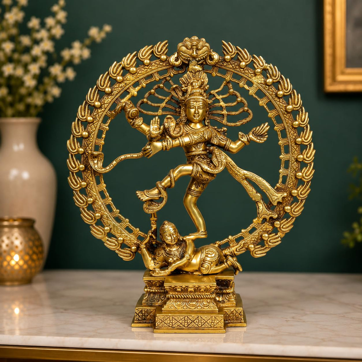 ARTVARKO Big Brass Natraja Idol Natrajan Lord Shiva Ji Dancing Natraj Murti for Temple Mandir Home Décor 16 Inches