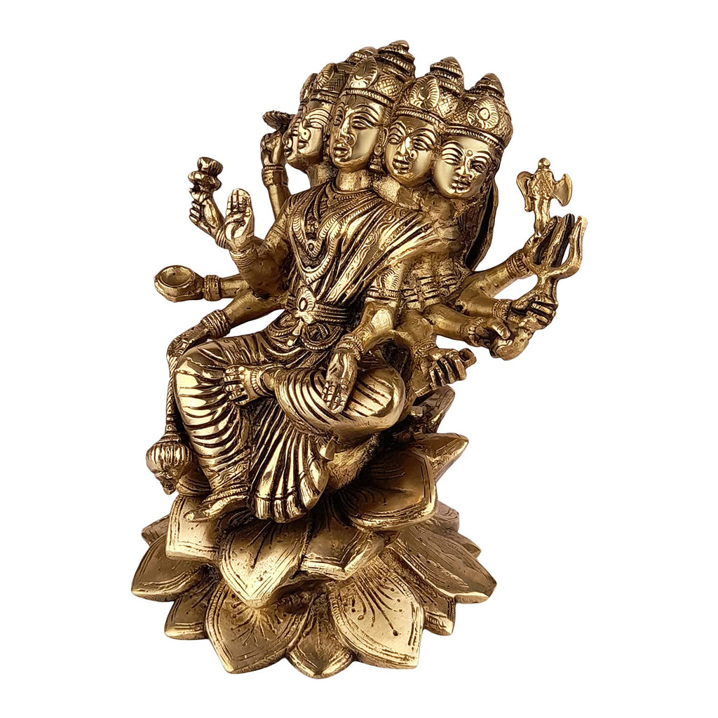 ARTVARKO Brass Idol Gayatri MATA Sitting on Lotus, Savitri Hindu Goddess, Mother of Vedas, for Puja Mandir Temple Gift Decor 9 Inches