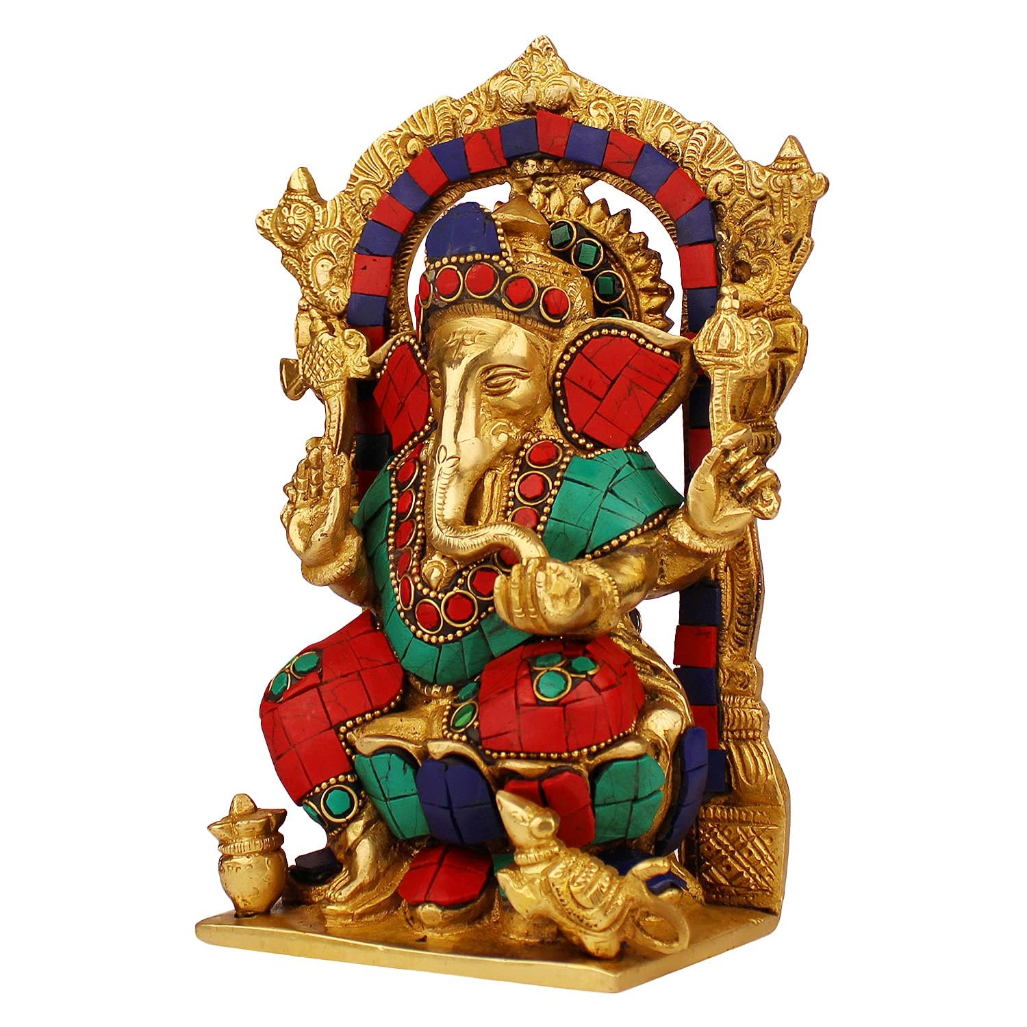 SVARUP Brass Sitting Ganesha Idol in Multicolor Height 5.5 Inch Weight 2.2 Kg