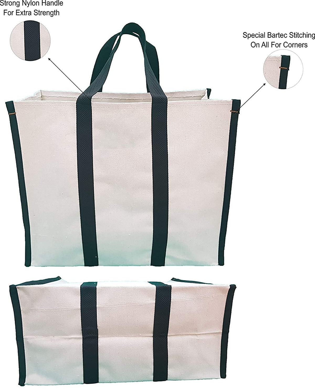 Pentbuns Big Eco Cotton Canvas Shopping Bags for Carry Milk Grocery Fruits Vegetable with Reinforced Handles jhola Bag - Kitchen Essential (17x8.5x14'') Best Gift for New Year and Christmas (Set of 4)