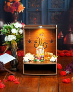 PIXELCRAFTS Folding Wooden wall Mounted Temple/mandir for Home and Office(Size – H 15.5X L 11.5 x W 10.5 inch) (BROWN2)