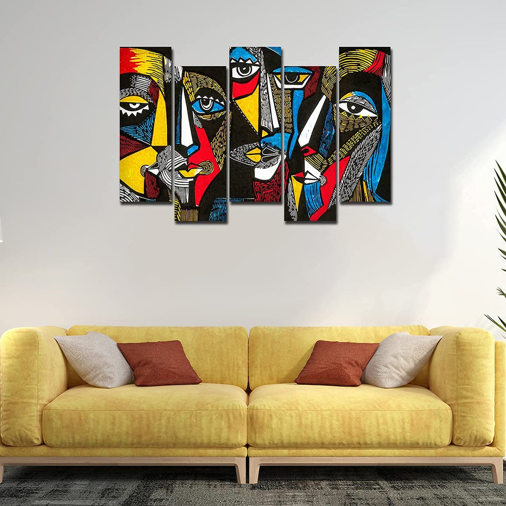 VIBECRAFTS Premium 5 Pieces Wall Painting of Abstract Faces For Home|Office|Living Room|Gift (PTVC5Pcs3_7502)