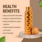 Metallix Copper Water Bottle 1 Ltr | Copper Bottle for Men & Women | 100% Pure Copper | BPA Free & Leak Proof | Easy to Carry | Suitable for Yoga, School & Office (Daimond Hammered)