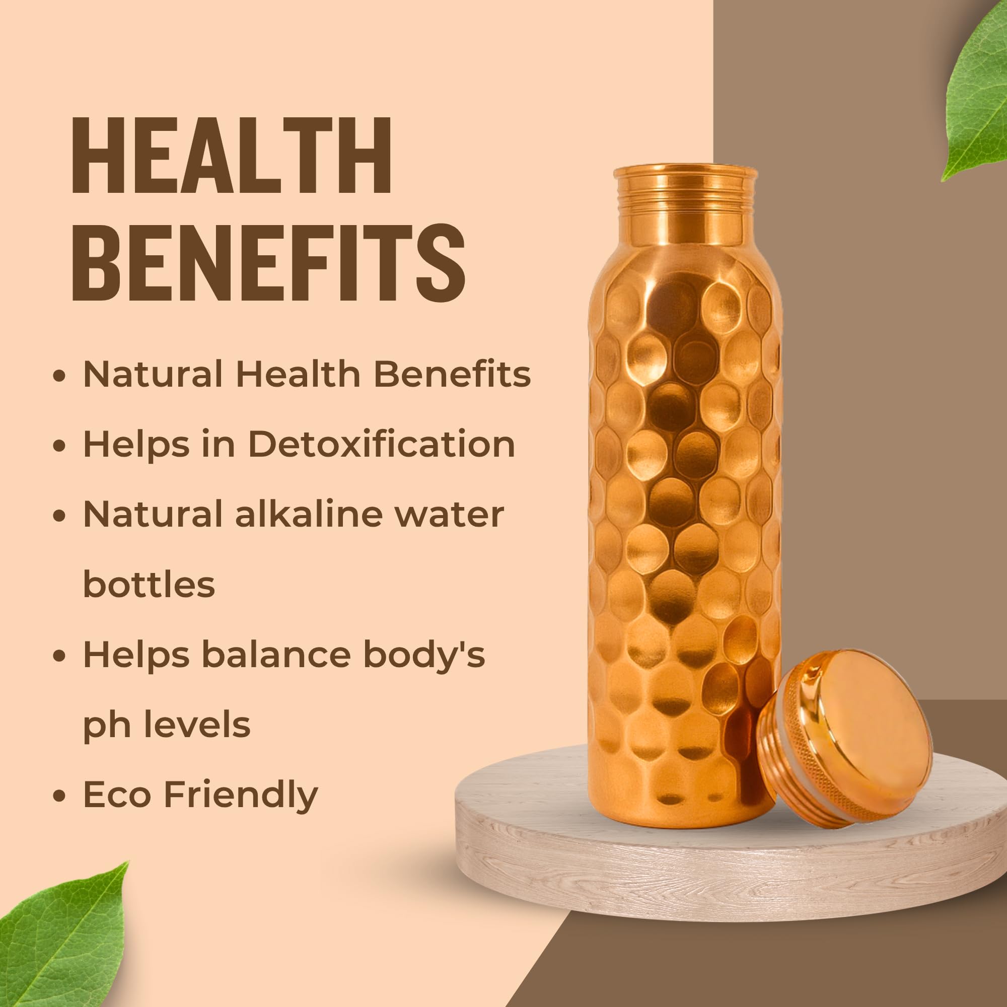 Metallix Copper Water Bottle 1 Ltr | Copper Bottle for Men & Women | 100% Pure Copper | BPA Free & Leak Proof | Easy to Carry | Suitable for Yoga, School & Office (Daimond Hammered)