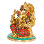 ARTVARKO Ganesh Idol Brass Multicolor Statue Murti Blessing Ganesha Vinayak Ganpati Sitting Sculpture Bhagwan Home Entrance Décor Temple Puja Gift Height 7 Inch