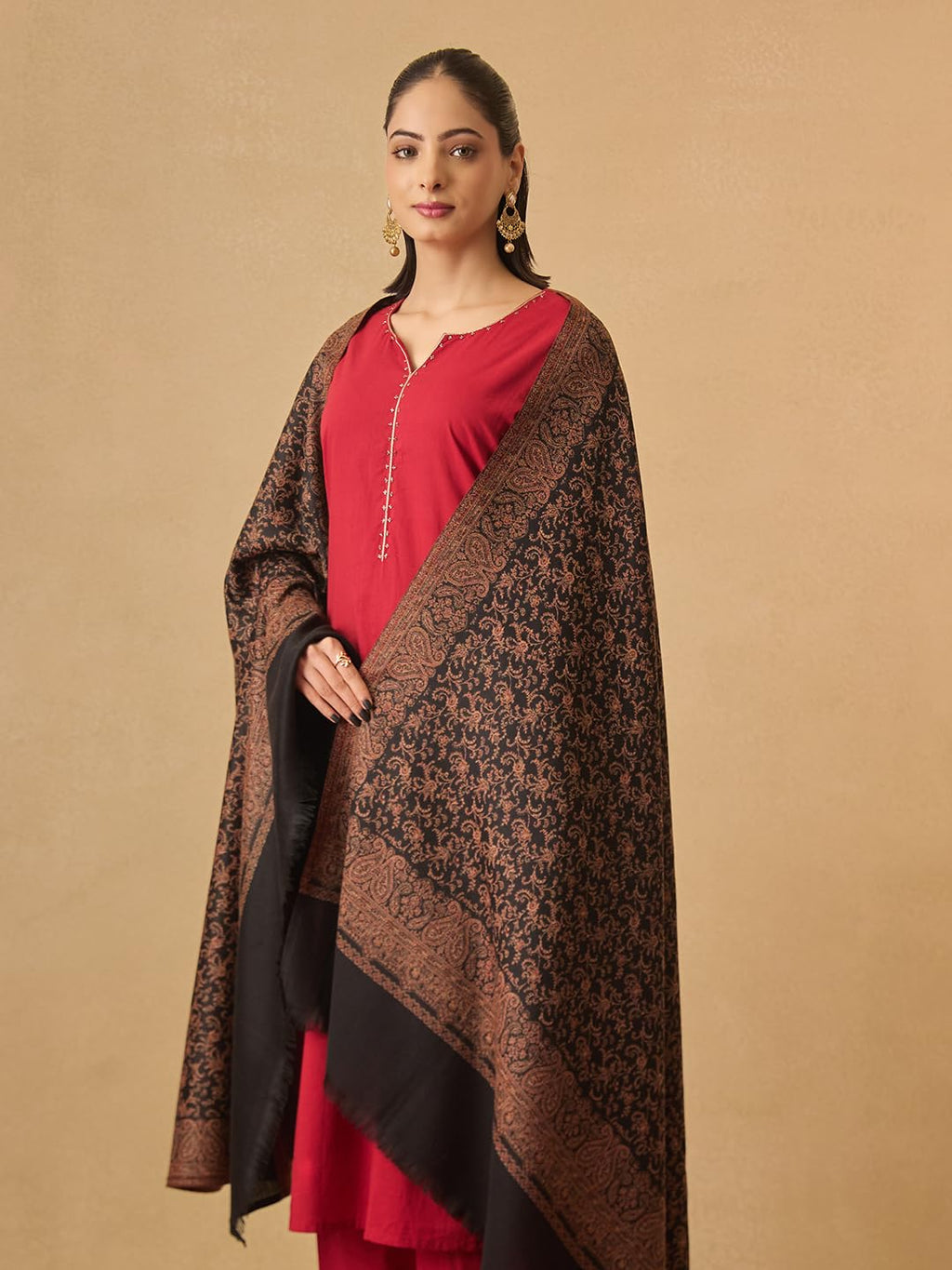 Pashmoda Women Meher Jaal Kashmiri Jamawar Woven Design Shawl (Size: 40x80in, 101x203cm) SECS54