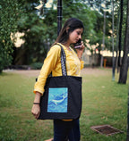WOTM On The Move Tote | Premium Printed Cotton Canvas Tote Bag with Zipper & Inside Pocket, Stylish Everyday Travel Bag for Work, College, Office, Travel, Shopping (Save Ocean)