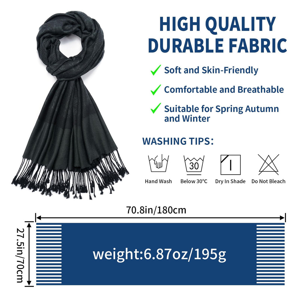 QIUTIMIY Paisley Pashmina Shawl Wrap Women Reversible Vintage Jacquard Pashmina Rave Scarf with Fringe for Evening, Wedding, Flower3-black, 180*70CM