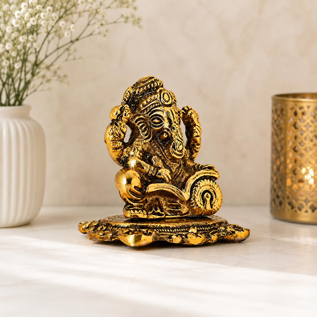 KridayKraft Ganesha ji Reading Book Statue,Ganpati Murti Idol for Pooja & Home,Office Décor Ganesh Idol for Car Dashboard Religious Showpiece for Decoration & Gifting Article...