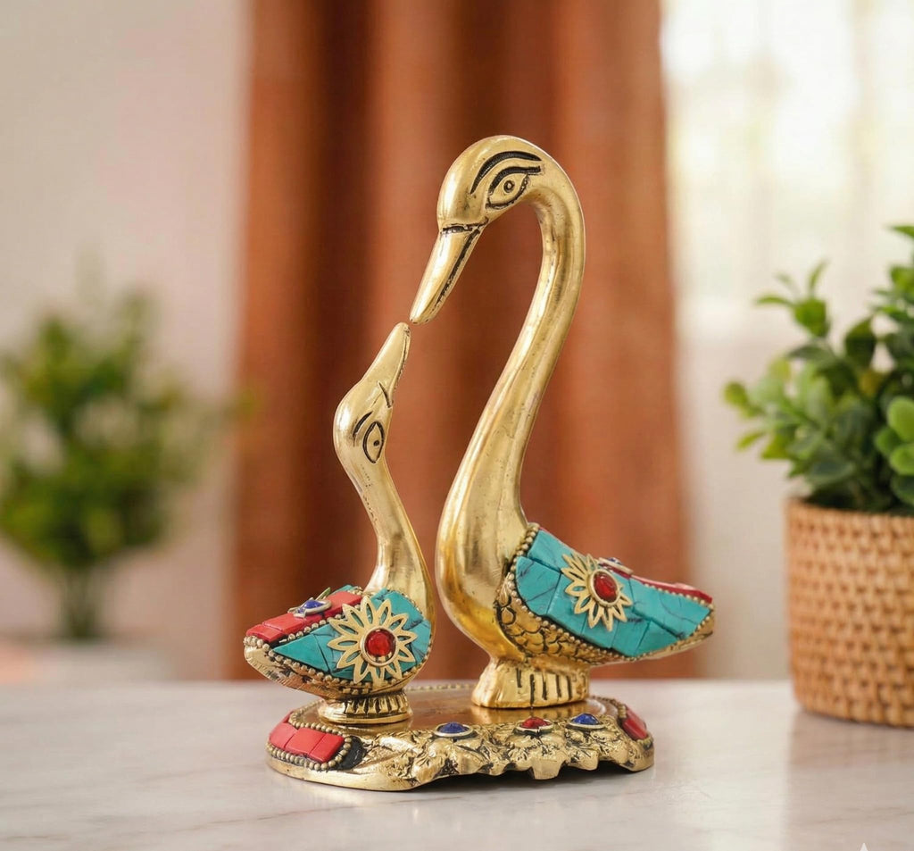 KridayKraft Love Birds Swanset Pair of Kissing Duck Metal Statue,Love for Romantic Gift to Boyfriend,Girlfriend,Decor Your Home,Office,Showcase,Animal Showpiece Figurines. (Stone)