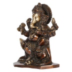 ARTVARKO Brass Ganesh Six Arms Ganesha Sitting on Rat Statue Idol for Temple Puja Home Entrance Decor Luck Gift Height 8 Inch