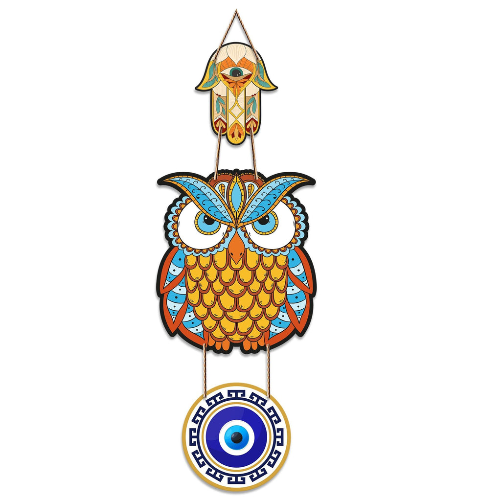 Artvibes Owl Shape Luck Prosperity MDF Wood Wall Hanger Ornaments For Vastu For Home Decoration | Livingroom | Spiritual Decor Item | Wall Illustrations | Ethnic Wall Decor | Wall Art Print (WH_8504N)