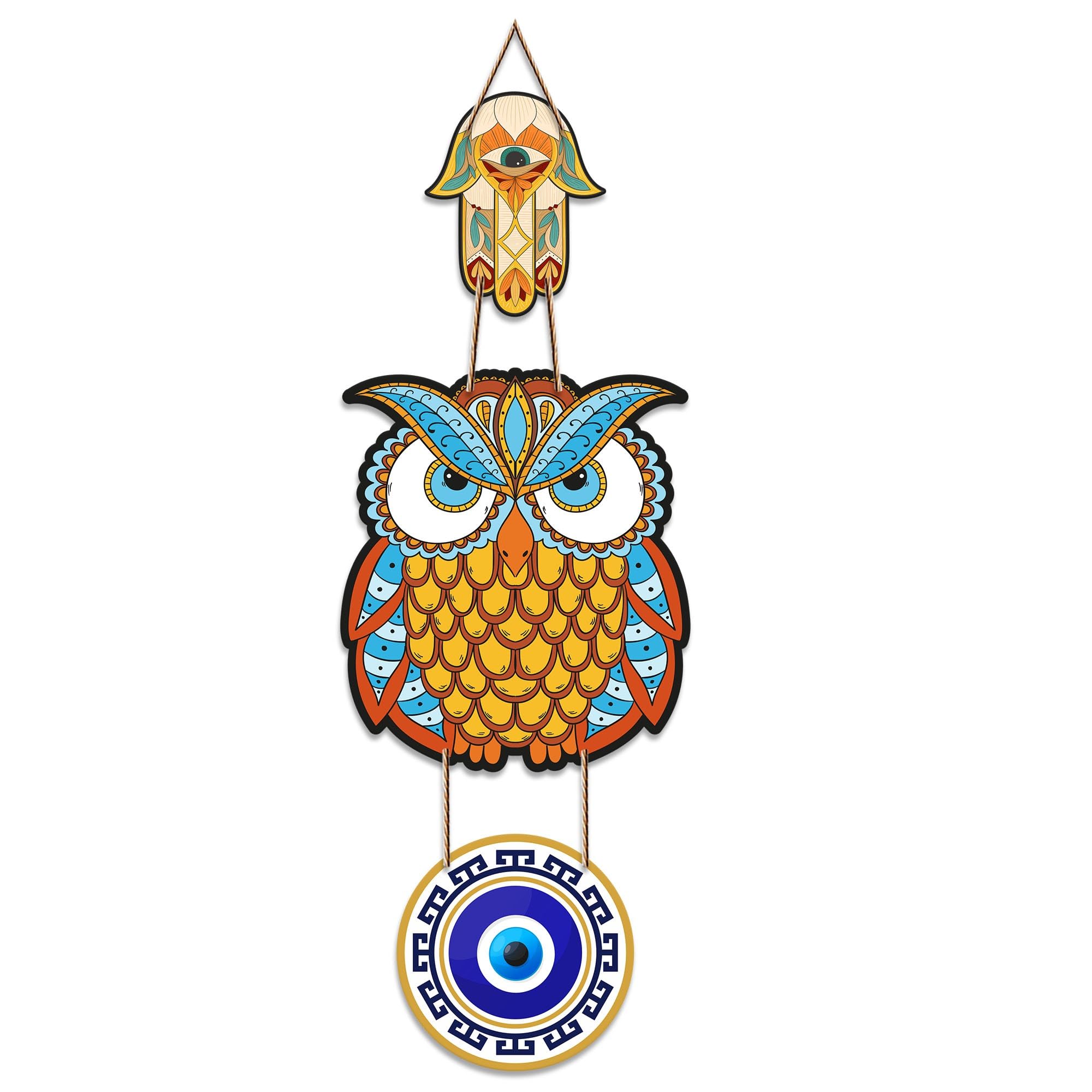 Artvibes Owl Shape Luck Prosperity MDF Wood Wall Hanger Ornaments For Vastu For Home Decoration | Livingroom | Spiritual Decor Item | Wall Illustrations | Ethnic Wall Decor | Wall Art Print (WH_8504N)