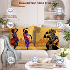 STITCHNEST Set of 2 Nritya Kala Collection Printed Jute Cushion Covers 16x16 Inches | Decorative Throw Pillow Covers for Sofa, Living Room, Bedroom | Perfect for Home Decor