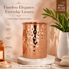 Adoko 100% Pure Copper Hammered Tumbler 300ml | Ayurvedic Drinking Glass for Water | Traditional Handcrafted Copper Utensil – 1Pc