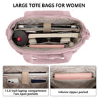 Tote Bag for Women Puffer Tote Bag Large Nurse Bags Shoulder Handbag with Zipper for Work Travel, Dark Pink, 16.3 x 6.3 x 12 inches