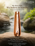 COMFERA Pure Copper Bottle, 32oz/950ml water bottle for drinking, Leakproof hammered designed bottles for Home, Gym, School & Travel, Durable, Rustproof & Handmade Bottle, Ayurvedic Cups