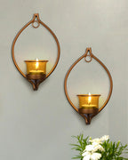 Homesake® Wall Candle Sconce Set of 2 with Glass Hurricane & Free Tealight Candles | Iron Wall Mounted Candle Holders for Living Room, Bedroom, Hallway, Home Decor | Eye Design, Yellow Gold & Black