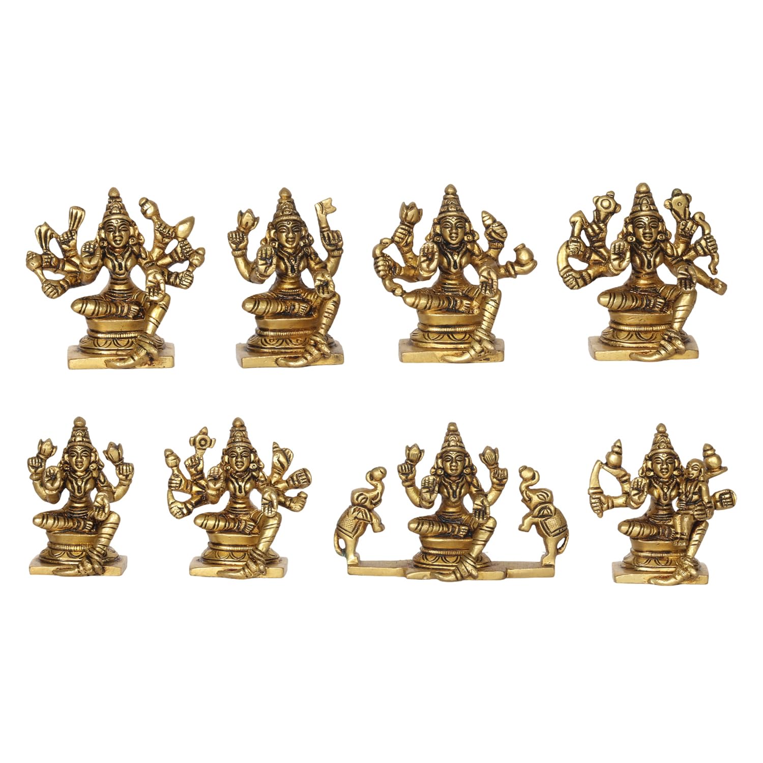 ARTVARKO Brass Ashtalakshmi Laxmi Set of 8 Pcs Ashta Lakshmi Luxmi for Home Office Décor Gift Small Size 3 Inch