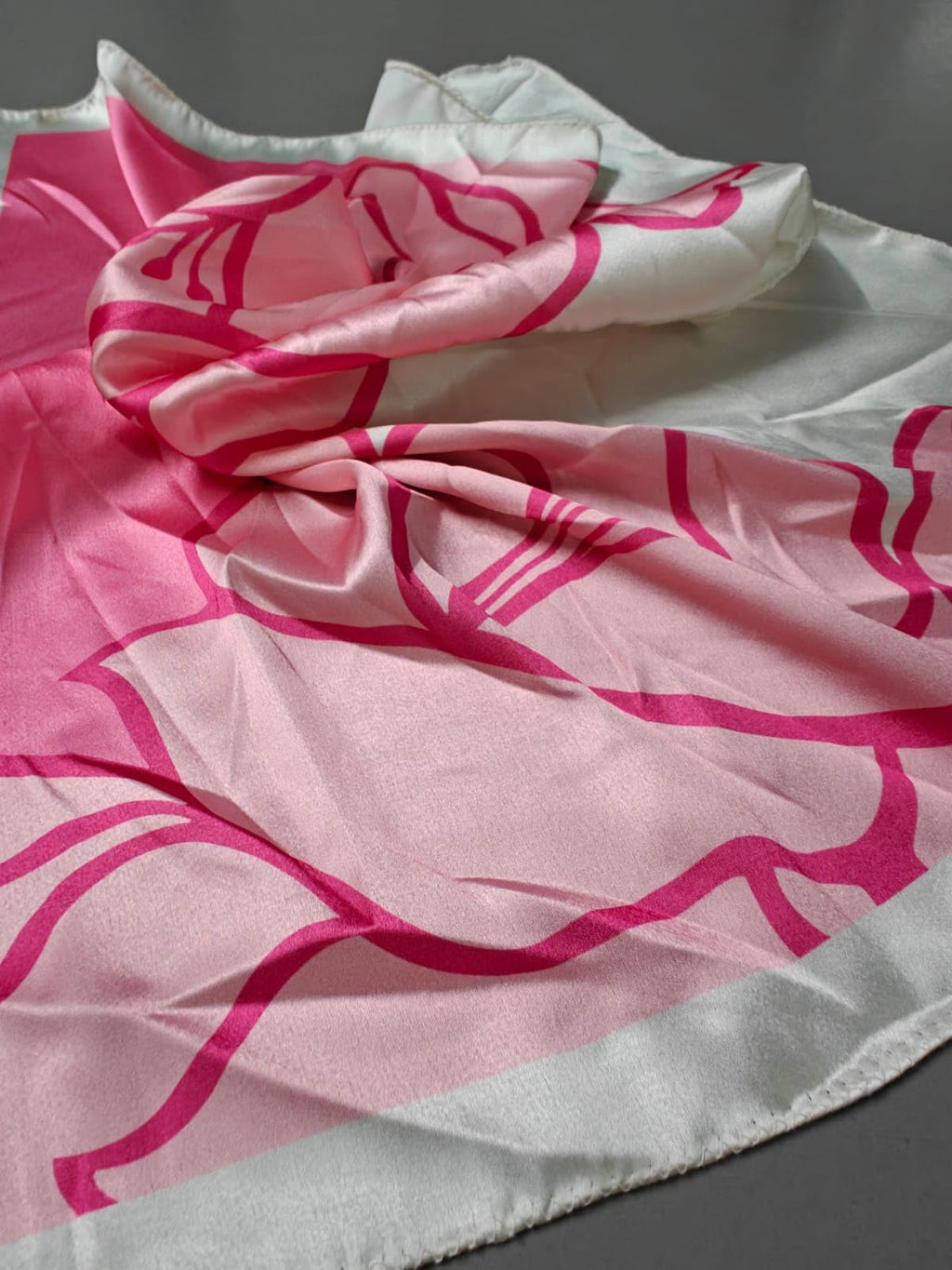 ULOS Women's Rose Outline Floral Designer Printed Style Satin Head Scarf - Neck Scarf (Square) (22x22)