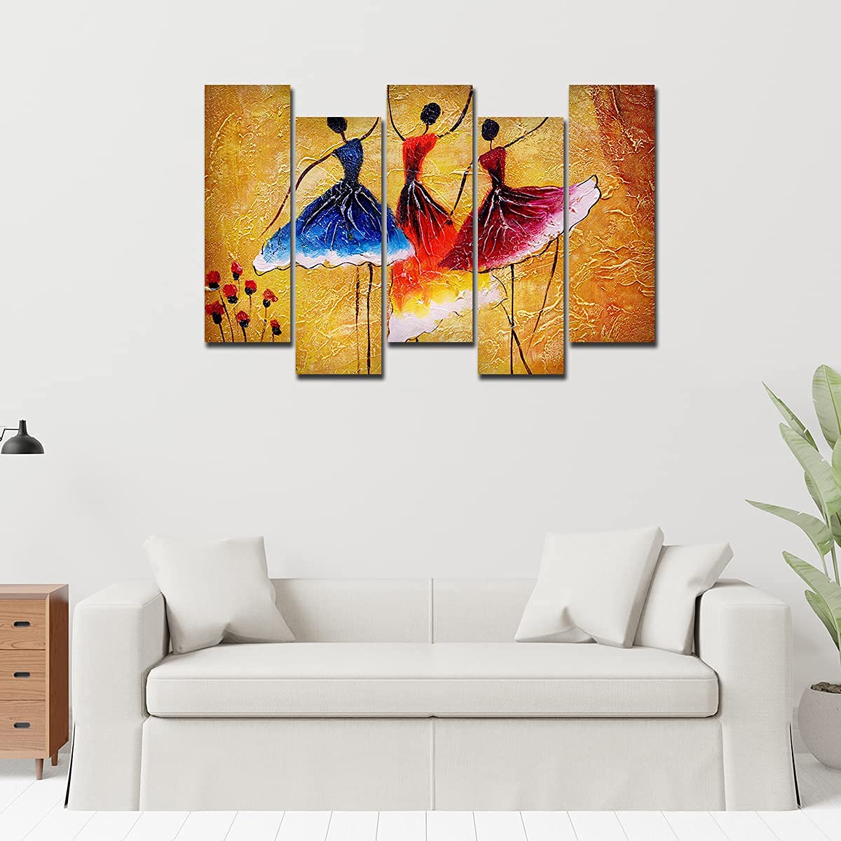 VIBECRAFTS Premium 5 Pieces Wall Painting of Three Women doing Spanish Dance For Home|Office|Living Room|Gift (PTVC5Pcs3_7503)